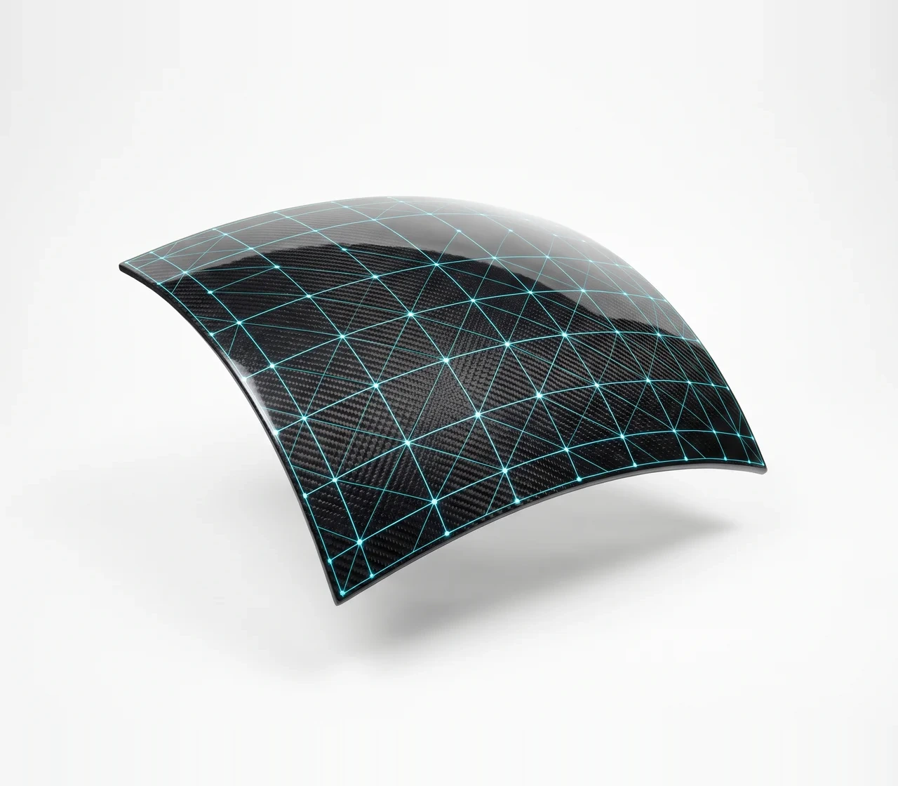 Curved carbon composite panel with an embedded sensing mesh