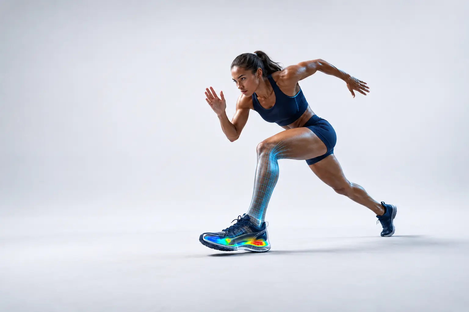 Elite athlete with structural mesh and pressure mapping inside the shoe