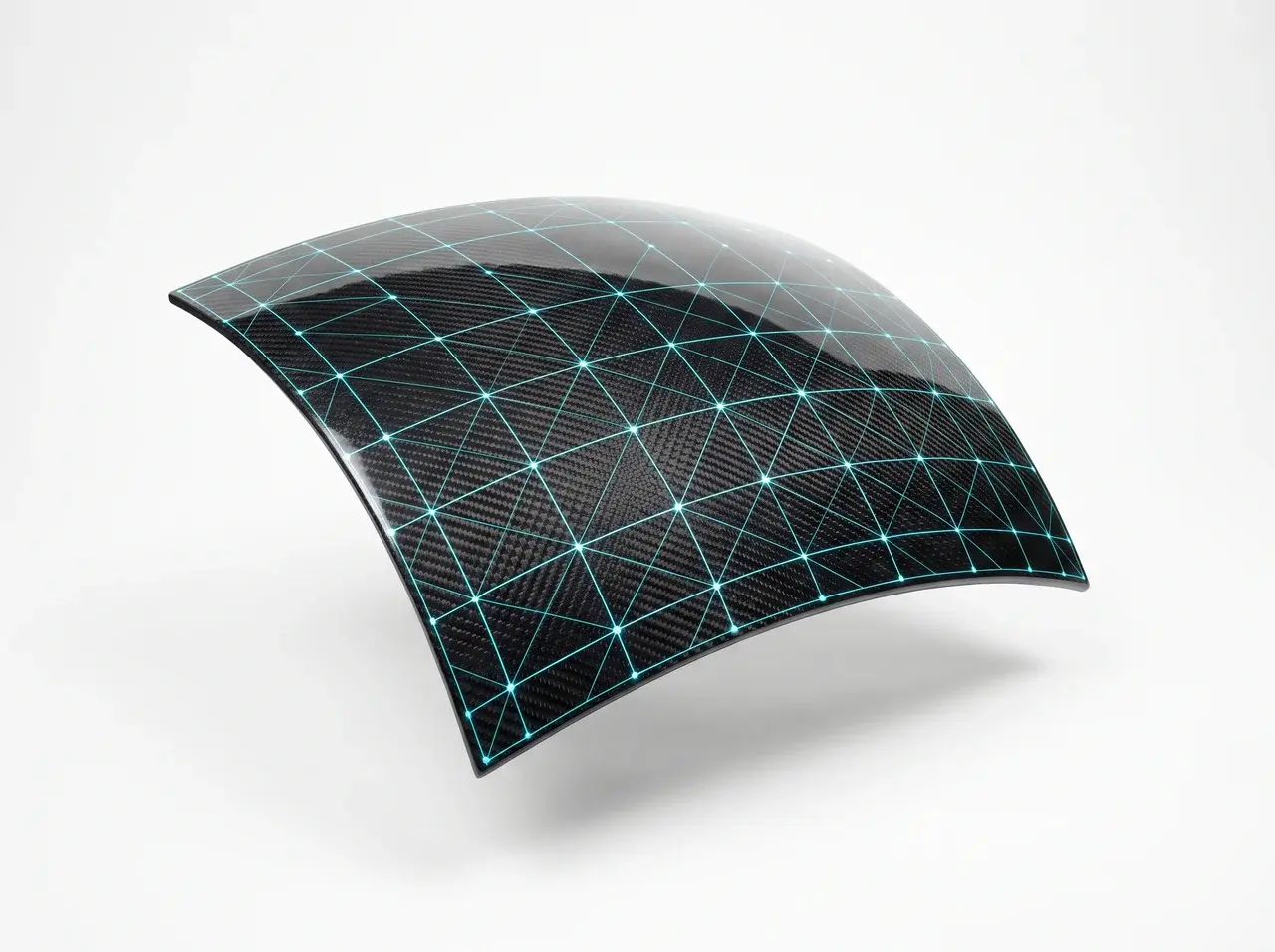 Curved composite panel with an integrated structural sensing network